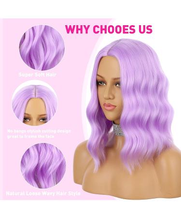 eNilecor 14 Inch Lavender Purple Short Bob Wig for Women - Natural Wavy Synthetic Wig for Cosplay and Party Costume - Buy Online on GoSupps.com
