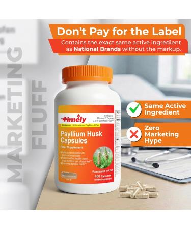 TIME-Cap Labs 400 Count Psyllium Husk Fiber Capsules - Gluten-Free Soluble Fiber Supplement for Adults Digestive Regularity Support Gentle Daily Fiber Support Routine Use for Men & Women - Buy Online on GoSupps.com