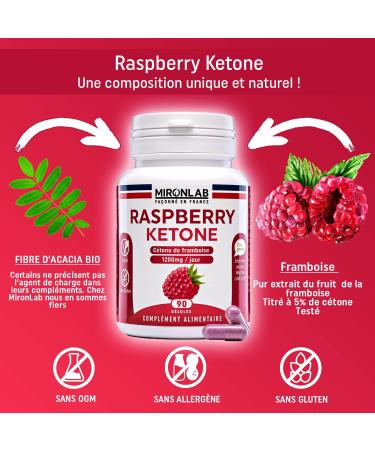 Raspberry Ketone - Raspberry Ketone Pure | High dosage: 1200mg | Enhanced slimming supplement: acacia fiber | Ideal Keto Diet | 90 slimming capsules | French Laboratory MironLab  - Buy Online on GoSupps.com