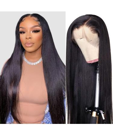 ALIPOP 13x4 HD Lace Front Wigs Human Hair Wig 180% Density Brazilian Straight Glueless lace Wigs For Women Human Hair Transparent Lace Frontal Wig Pre Plucked With Baby Hair Natural Black 24inch 24 Inch 13x4 lace wig ST