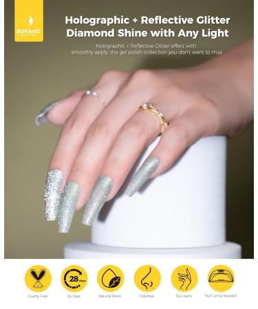 Burano Reflective Gel Nail Polish 7.3ml - Sparkly UV Holographic Glitter & Diamond Summer Colors - Buy Online on GoSupps.com