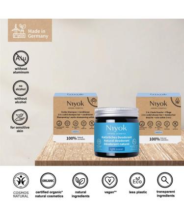 Natural Cosmetics 3-Pack Natural Deodorant Light Ocean 40ml Sensitive Shower Bar 80g and Sensitive Shampoo Bar 80g - Buy Online on GoSupps.com