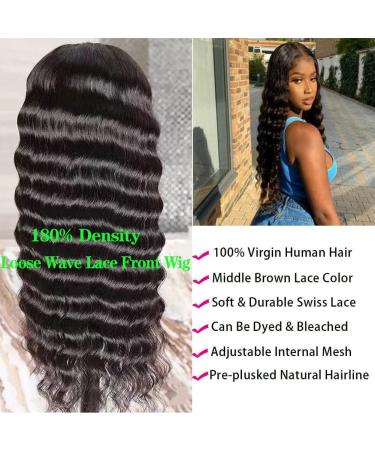 24 Inch Brazilian Virgin Loose Wave Lace Front Wig | Pre Plucked 13x4 HD Lace Frontal Wig for Black Women - 180% Density - Buy Online on GoSupps.com