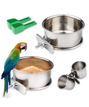 5pack Bird Bowls for Cage,Stainless Steel Bird Bowls Include Bird Food Bowl, Bird Water Bowl,Bird Cup with Clamp, Dispenser Spoon, Bird Dishes for Parakeet Cockatiels Budgie Conures Lovebird Macaw