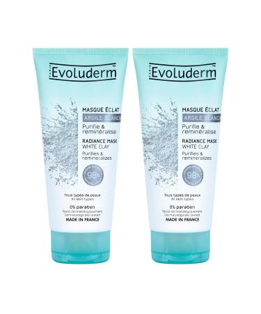 Evoluderm EVOLUDERM - Radiance Mask with White Clay - 100 ml - 98% natural origin - Vegan - Made in France - Pack of 2 x 100 ml