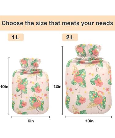 Naanle Tropical Leaves Flamingo Heat Bottle - 2L Large Hot Water Bottle with Cover for Bed & Pain Relief - Buy Online on GoSupps.com