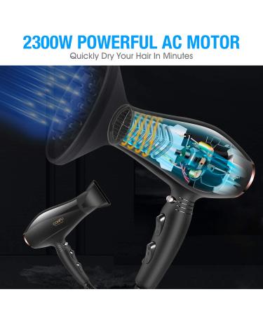 2300W Professional Hair Dryer with Diffuser - Confu Ionic Salon Hair Dryer Fast AC Motor 2 Speed & 3 Heat Settings Cool Shot - Black - Buy Online on GoSupps.com