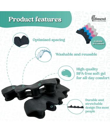 Pedimend Gel Toe Separator & Bunion Corrector - Black Toe Spacers for Toe Alignment & Pain Relief - Buy Online on GoSupps.com