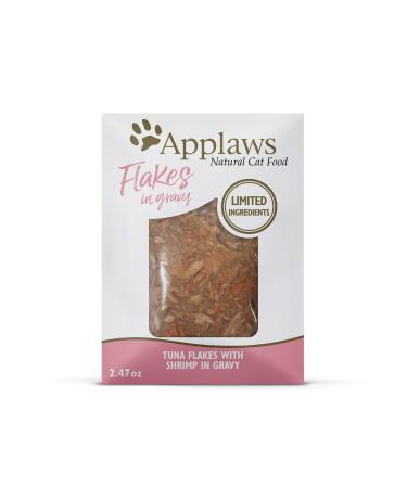 Applaws Wet Cat Food, 12 Pack, Limited Ingredient Wet Cat Food Pouches in Gravy, 2.47oz Pouches Tuna Flakes with Shrimp