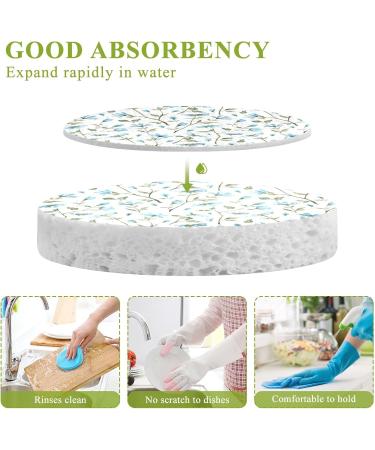3-Pack Cleaning Kitchen Sponges Oval Daisy Watercolor Blue Kitchen Cellulose Dishwashing Wood Pulp Cotton - Buy Online on GoSupps.com