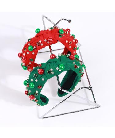 Bohue Rhinestone Pearl Knotted Headband Christmas Wide Headband Fashion Hair Bands Cross Knot Twisted Girl Hair Accessories for Christmas Party (Green) - Buy Online on GoSupps.com