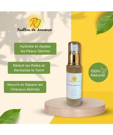 RAILLON DE JOUVENCE - Organic Moringa Oil - 100% Pure and Natural - Moisturizing Soothing and Anti-Aging - Ideal for Skin Care Dry and Damaged Hair - 50ml - Buy Online on GoSupps.com