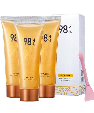 NEWUREHO 3 Pack 98.4% Gold Peel Off Facial Mask Golden Exfoliating Mask for Blackhead and Pore Cleansing Gold Foil Tear off Mask Anti-Aging Anti-wrinkle Reduces Fine Lines and Deep Cleansing