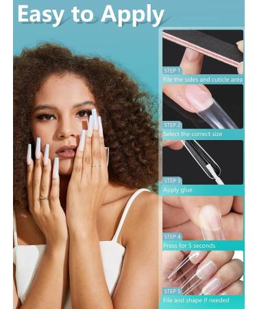 504PCS 3XL Clear Nail Tips for Acrylic Nails - Extra Long Tapered Square Full Cover Tips - Professional Quality for Nail Salons & Home DIY - Buy Online on GoSupps.com