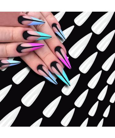 600 pieces long stiletto false nails tip acrylic nail art full cover fake nail set 12 sizes for girls nail studios or DIY at home - Buy Online on GoSupps.com
