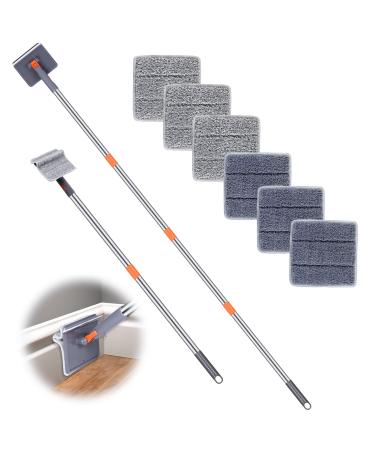 Baseboard Cleaner Tool with Long Handle - ROKOXIN Cleaning Tools Mop for Baseboard Molding Duster, Ceiling Wall Window Cleaner with 6 Reusable Microfiber Mop Pads