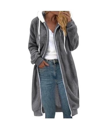 Hanxiulin fleece jacket plush jacket cuddly jacket women sweater fleece sweater long warm coat outerwear breathable warm cozy fleece jacket s dark gray