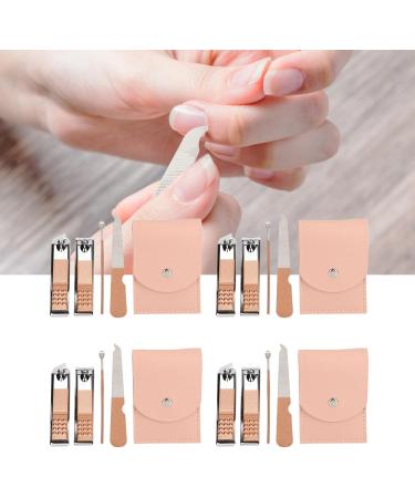 SUPYINI 4 Set Nail Clippers Beauty Tools Stainless Steel Ear Spoons Nail Files Grooming Manicure Set with Pink PU Storage Bags - Buy Online on GoSupps.com