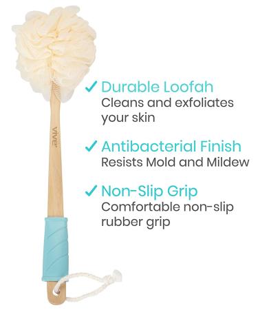 Vive Loofah Sponge Back Scrubber - Long Handled Exfoliating Bath Body Brush for Men and Women - Handheld Luffa Pouf on Stick - Ideal for Body and Face Washing - Spa Wash Lufa - 1 Count - Buy Online on GoSupps.com