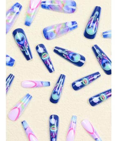 verysparkling 24pcs Eyes Coffin Fake Nail Eyes Alien Moon Press on Nails Eyes Alien Moon Coffin Nails Luxurious Nails Acrylic Nails Fake Nails For Women Girls - Buy Online on GoSupps.com