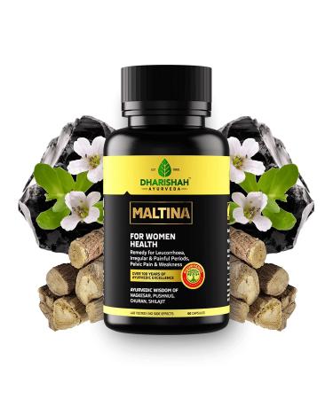 pexal Dharishah Ayurveda Maltina Capsules for Leucorrhoea or White Vaginal Discharge Irregular Periods Painful Menstruation Estrogen Hormone Infections Pelvic Pain and Weakness 60 Caps