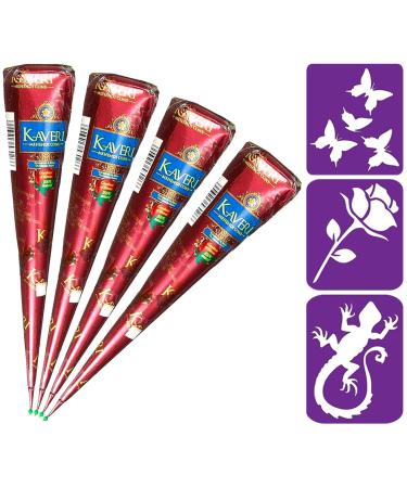 HANUMAN STORE Kaveri Henna 100% Natural Mehendi Cone 4 x 25 g No Chemicals No PPD