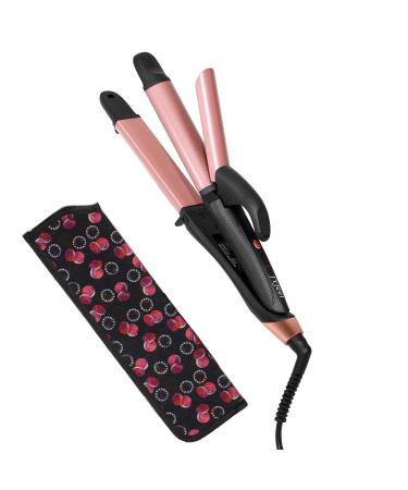 2 in 1 Travel Curling Flat Iron Dual Voltage Mini Hair Straightener and Curler with 1 Inch Rose Gold Ceramic PTC Plate (Gold)