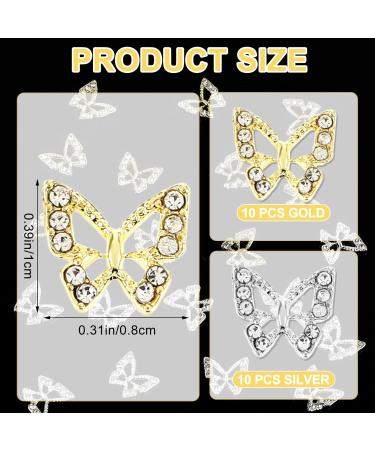 Gjinxi 20 Pcs 3D Butterfly Nail Charms Metal Butterflies Shape Nail Gems Charms for Nails Nail Rhinestone Decorations Supplies for Nail Art DIY Crafts Design (Gold Silver) - Buy Online on GoSupps.com