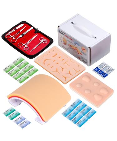 Medarchitect Premium Suturing Skill Trainer Including DIY Incision Suture Pad with Hook & Loop Replacement Design 19 Pre-Cut Wounds Pad & Complete Tools for Advanced Suture Skill Practice Premium Suture Kit