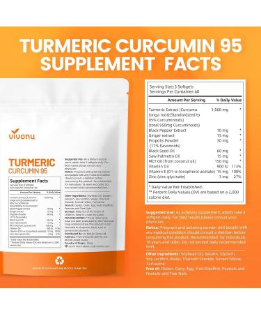 10-in-1 Turmeric Supplement Softgels 95% Curcumin for 1000mg Made Mct Oil 60-Day Supply with Black Pepper Ginger Propolis Powder Black Seed Oil Saw Palmetto Oil Zinc Vitamin D3 E & More Softgels/1 Bag - Buy Online on GoSupps.com