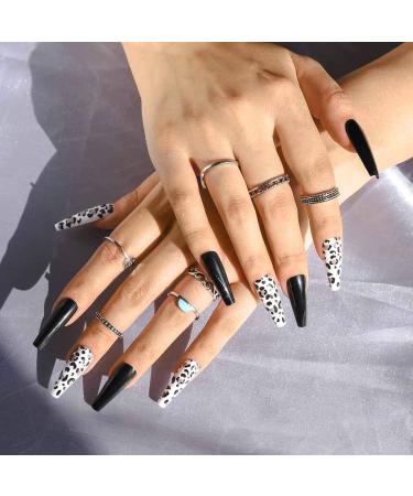 Buy Sethain Glossy Sparkle Green Rhinestone False Nails - Long Coffin Press-On Nail Art for Women & Girls | Black Leopard Print | International Shipping - Buy Online on GoSupps.com