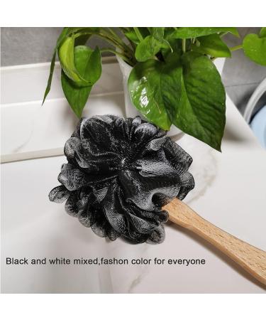 Arswin Shower Sponge Loofah Back Scrubber with Wooden Handle - PE Soft Mesh Body Scrubber for Women & Kids - Black - Buy Online on GoSupps.com