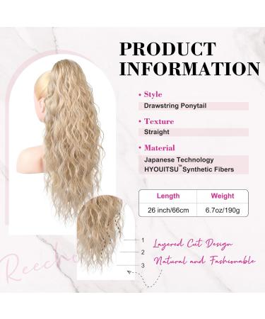 REECHO 26 Long Beach Wave Drawstring Ponytail Extension - Synthetic Hairpiece for Women - Medium Blonde - Buy Online on GoSupps.com