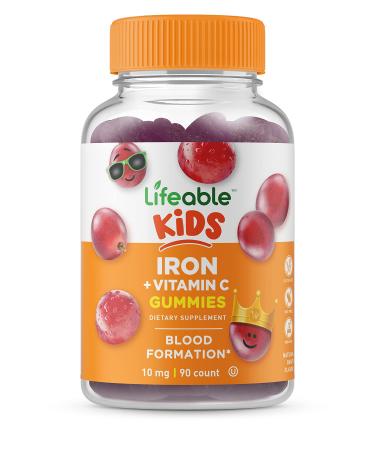 Lifeable Iron for Kids  with Vitamin C  10 mg  Great Tasting Natural Flavor Gummy Supplement  Gluten Free Vegetarian GMO-Free Chewable  for Iron Deficiency  for Children  90 Gummies