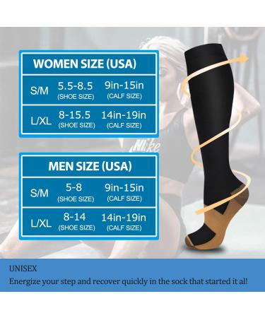 ACTINPUT Copper Compression Socks 4 Pairs for Men & Women - Nurses Running Cycling Support - Black L/XL - Buy Online on GoSupps.com