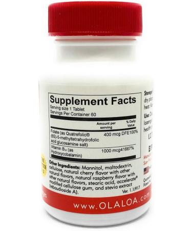 Ola Loa Cherry Vitamin B12 Sublingual Supplement - Vegan Formula for Energy, Nerve & Brain Support - 60 Tablets - Buy Online on GoSupps.com