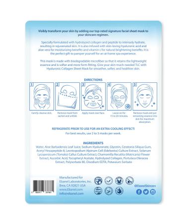 Ebanel Collagen Peptide Hydrating Face Masks - Brightening & Firming Anti-Aging Sheet Masks with Hyaluronic Acid, Vitamin C, Chamomile, Aloe - 10 Pack - Buy Online on GoSupps.com