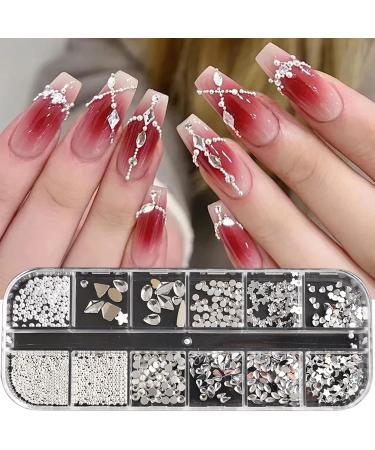 FEIlei 12 Grids Box Set Flat Back Rhinestones and Small Round Diamond Combination for DIY Nail Art Accessories Crystals - Buy Online on GoSupps.com