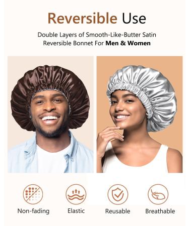 Shop Mikimini Satin Hood 2-Pack for Men & Women - Turnable Double-Layer Silk Sleep Hood for Curly Hair & Braids - Adjustable XL (Chocolate/Silver) - Buy Online on GoSupps.com
