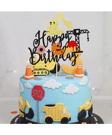 Arthsdite 1Pc Construction Happy Birthday Cake Topper Construction Cake Pick Dump Truck Excavator Tractor Cake Decorations for Construction Theme Baby Shower Kids Birthday Party Supplies - Black - Buy Online on GoSupps.com