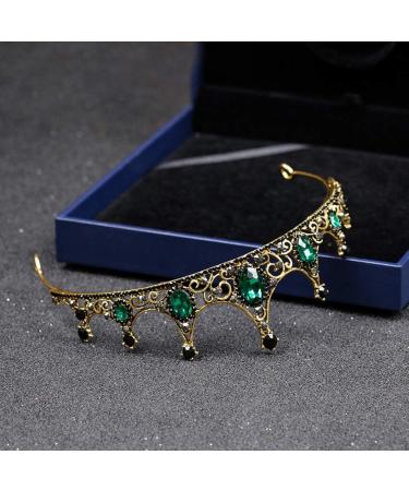 Lurrose Green Crystal Crown Golden Tiara with Black Rhinestone Decor Bridal Head Jewelry - Buy Online on GoSupps.com
