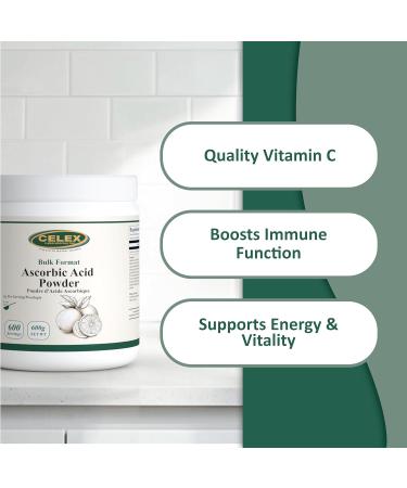 CELEX Bulk Format Ascorbic Acid Powder 600g NET WT 600 Servings | 100% Pure Form of Vitamin C | Immune Support - Buy Online on GoSupps.com