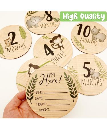 Baby Monthly Milestone Cards KAMHBE 7 Pcs Wooden Baby Milestone Cards with 8 Pcs Festival Milestone Stickers Double Printed Baby First Year Growth Photo Props Baby Shower Gifts - Buy Online on GoSupps.com