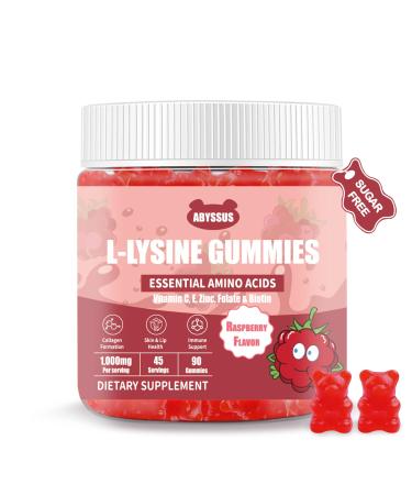 ABYSSUS Lysine Supplement Sugar Free L-Lysine 1000MG Gummies, Lysine for Women with Biotin & Folate, Skin & Immune Support, 90 Chewables