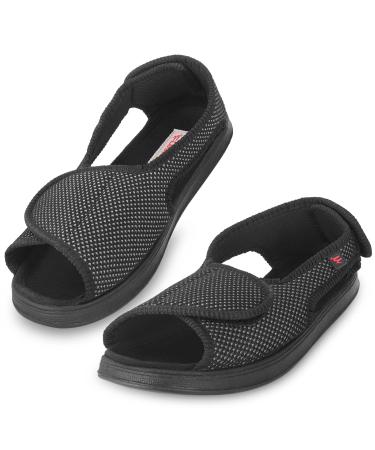 BROMZ Women's Diabetic Shoes Arthritis Edema Slippers Adjustable Strap Extra Wide Width Breathable Sandals Indoor Outdoor for Diabetes Swollen Feet Elderly 10 Black - Open Toe (Style 2)