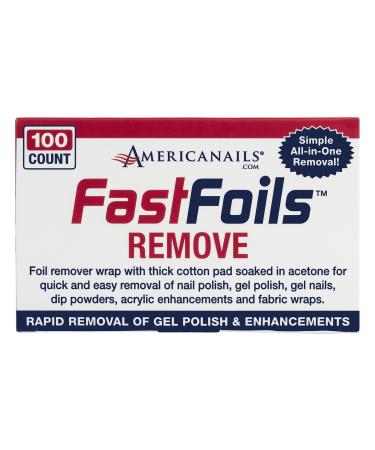 Americanails FastFoils 100 ct, One Step Gel Polish Foil Remover Wraps, All-In-One Foil Remover With Thick Cotton Pad & Pure Acetone, Remove Nail Polish, Gel Polish, Gel Nails, Acrylic Nails, Dip Nails 100 count