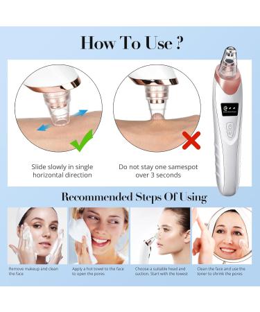 ROUDJER Blackhead Remover Pore Vacuum Upgraded LED Screen Pore Cleaner Kit USB Rechargeable Black Head Remover Tool with 5 Probes & 3 Adjustable Modes Suction for All Skin (White) - Buy Online on GoSupps.com