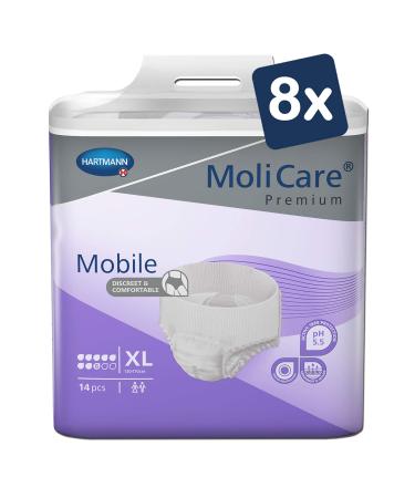 Molicare Premium Mobile disposable pants: discrete use in incontinence for women and men 8 drops size.XL (130-170 cm hip circumference) 8x14 pieces XL (1 Pack)
