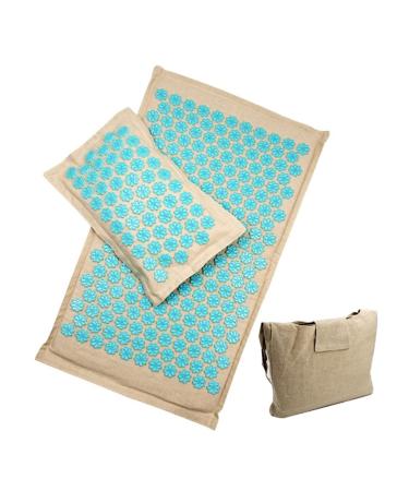 Dunlap massage cushion coconut fiber acupressure matt back foot massage matte with pillow set relaxation stress relief spike acupuncture matte pillow massage pillows (size: blue 3 sets))