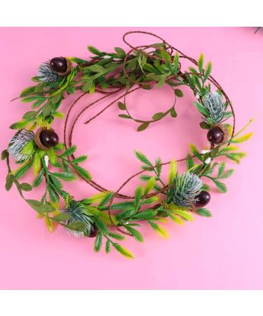 Bridal Pine Cone Headband | Green Leaf Crown & Adjustable Hair Wreath for Christmas - Buy Online on GoSupps.com